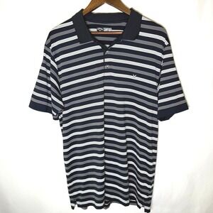 Callaway Mens XL Golf Polo Shirt Navy Blue Grey Striped Short Sleeve Performance